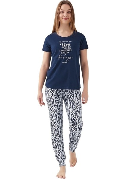 Sıfır Yaka Pamuklu Kısa Kol Bayan Pijama Takım