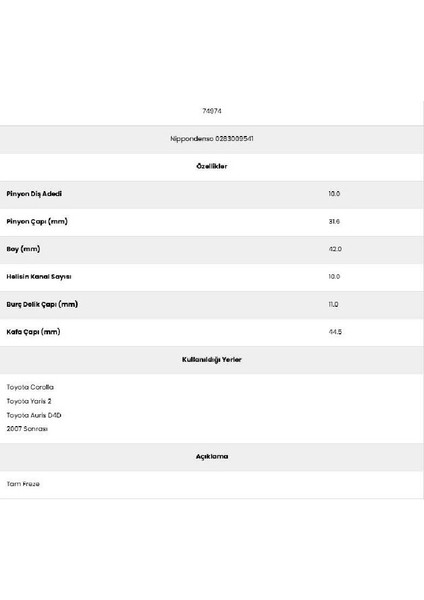74974 Corolla 10 Kanal 10 Diş 02830095 Marş Dişlisi