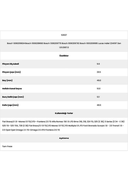 53637 Bmw 10 Kanal 9 Diş 10062096 Marş Dişlisi fiyatları