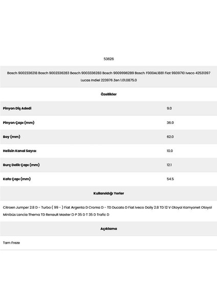 53626 Citroen 10 Kanal 9 Diş 7158750 Marş Dişlisi fiyatları