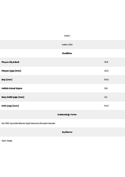 72947 Starex 9 Kanal 10 Diş Marş Dişlisi fiyatları