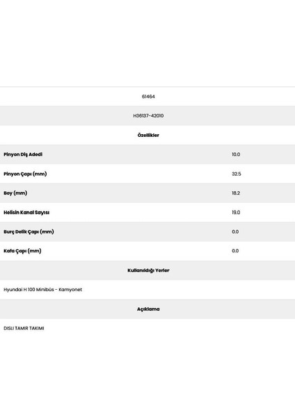 H 100 61464 19 Kanal 10 Diş H3613742 Marş Dişlisi fiyatları