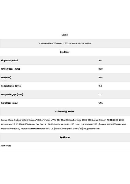 53659 Partner 16 Kanal 9 Diş 6033AD02 Marş Dişlisi fiyatları