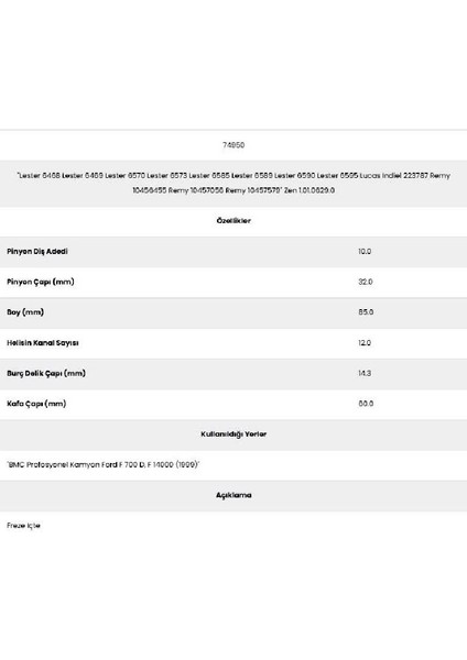 74950 Hyundi 130 12 Kanal 10 Diş 231965 Marş Dişlisi fiyatları