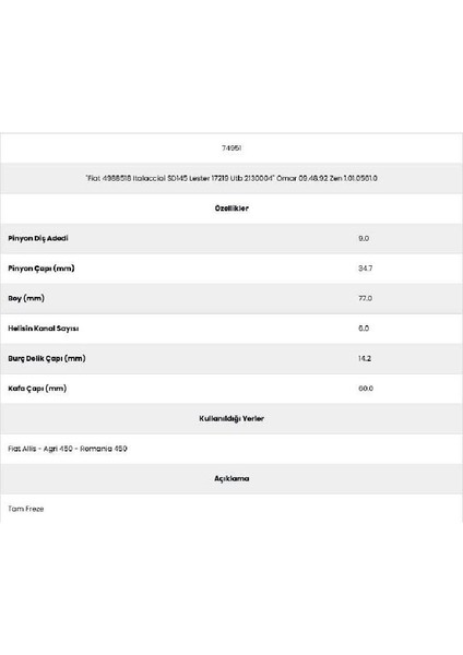 74951 Fiat Allis 6 Kanal 9 Diş 4988518 Marş Dişlisi fiyatları