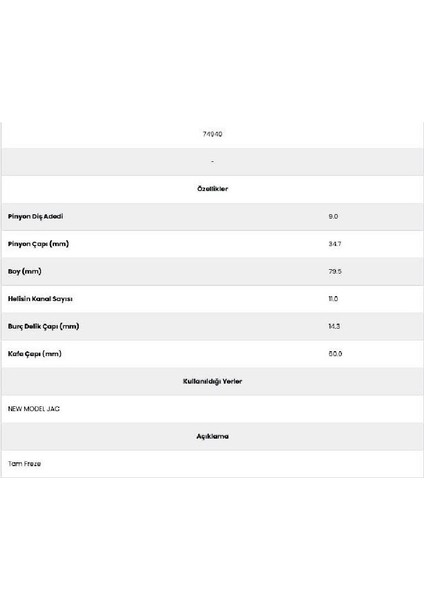 74940 New Model 11 Kanal 9 Diş Marş Dişlisi fiyatları
