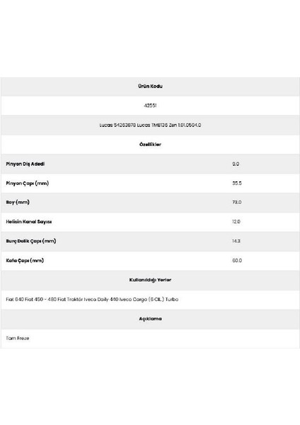 42551 Fiat 450 12 Kanal 9 Diş 54263878 Marş Dişlisi fiyatları