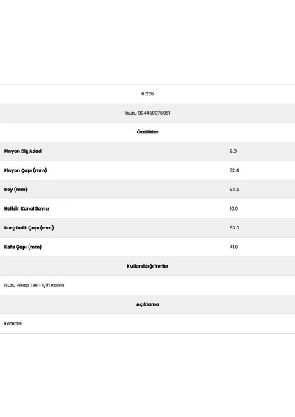 61226 Isuzu Pikap 10 Kanal 9 Diş 89445037 Marş Dişlisi fiyatları