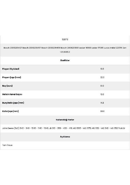 52879 John Deere 10 Kanal 10 Diş 20062094 Marş Dişlisi fiyatları