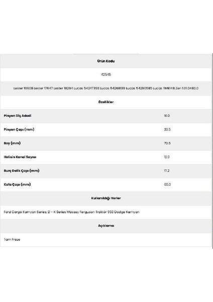42545 Cargo Massey Ferguson 12 Kanal 10 Diş 7154800 Marş Dişlisi fiyatları