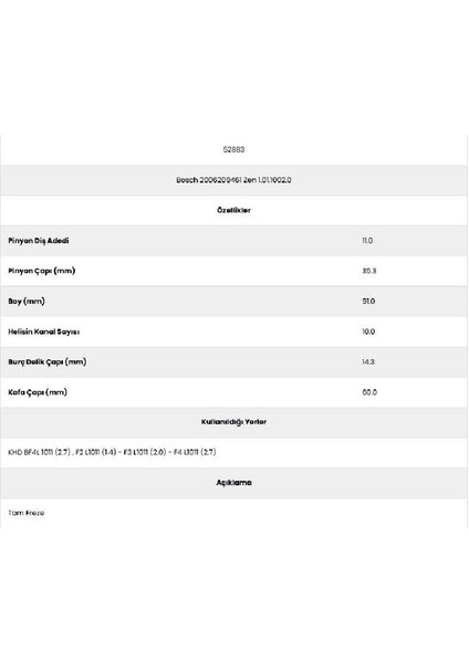 52883 Khd 10 Kanal 11 Diş 20062094 Marş Dişlisi fiyatları