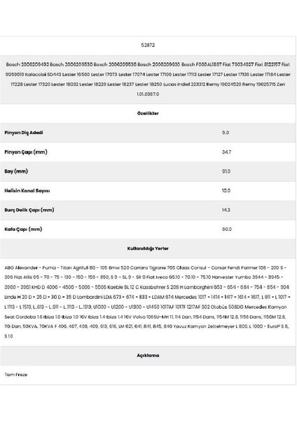 52872 Cordoba 10 Kanal 9 Diş 7154920 Marş Dişlisi fiyatları