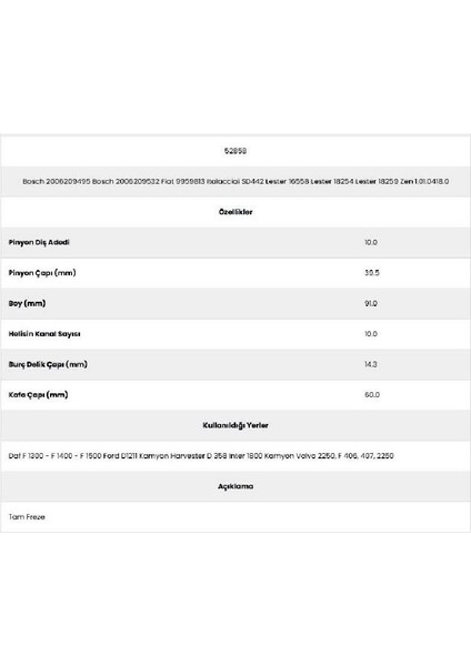 52858 Inter 1800 10 Kanal 10 Diş 20062094 Marş Dişlisi fiyatları