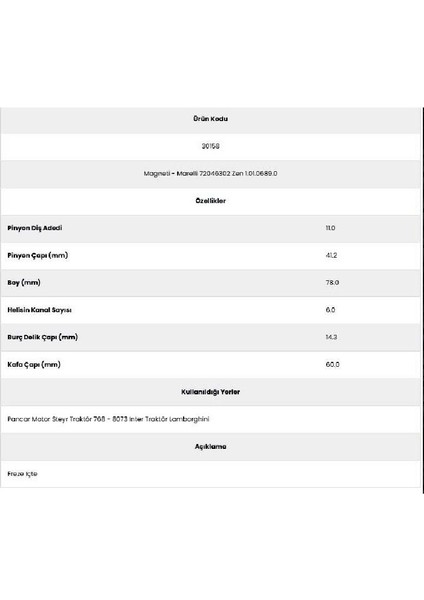 30158 Lamborghini 6 Kanal 11 Diş 72316022 Marş Dişlisi fiyatları