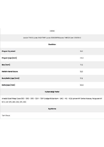 42560 Massey Ferguson 12 Kanal 13 Diş 54247397 Marş Dişlisi fiyatları