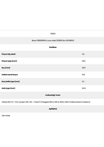 53652 Peugeot 309 D 10 Kanal 11 Diş 1006209541 Marş Dişlisi fiyatları