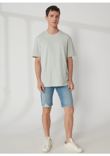 Bisiklet Yaka Düz Yeşil Erkek T-Shirt DT10310_DENIM Trip Bisiklet Yaka Re