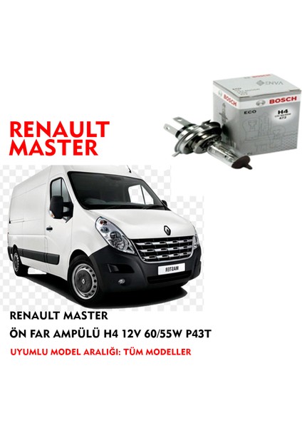 Renault Master Ön Far Ampülü H4 12V 60/55W P43T