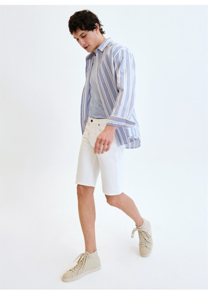 Beyaz Erkek Denim Şort DTE317_STRAIGHT Fit Normal Bel Beya