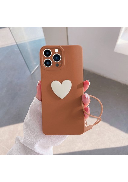 Apple iPhone 14 Pro Kılıf Zebana Kalpli Love Kılıf Kahverengi