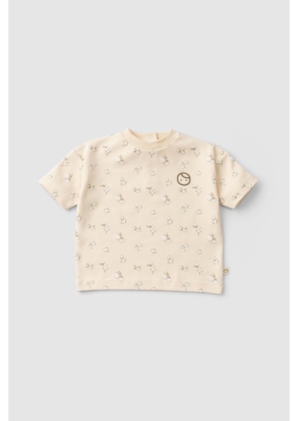 Organik Pamuklu Bebek Şort Takımı Küçük Pamuk Desenli fiyatları