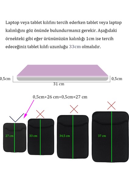 Suya Dayanıklı Neopren Notebook Tablet iPad MacBook Pro Air Siyah Laptop Kılıfı Çantası 13 Inç