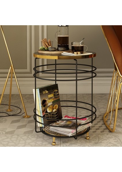 Sehpa Avangart Gold Ayaklı Çelik Yan Orta Sehpa Gold Rafli Modern Metal Zigon Sehpa Çiçeklik fiyatları