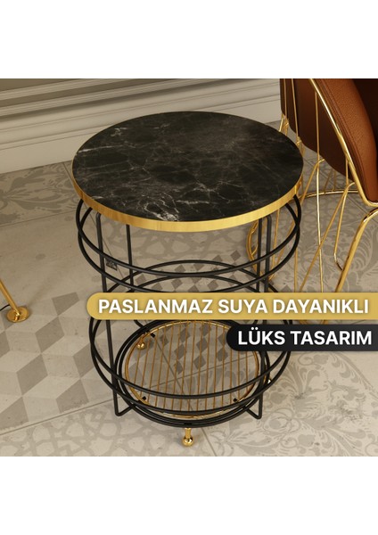Sehpa Avangart Gold Ayaklı Çelik Yan Orta Sehpa Gold Rafli Modern Metal Zigon Sehpa Çiçeklik indirimleri