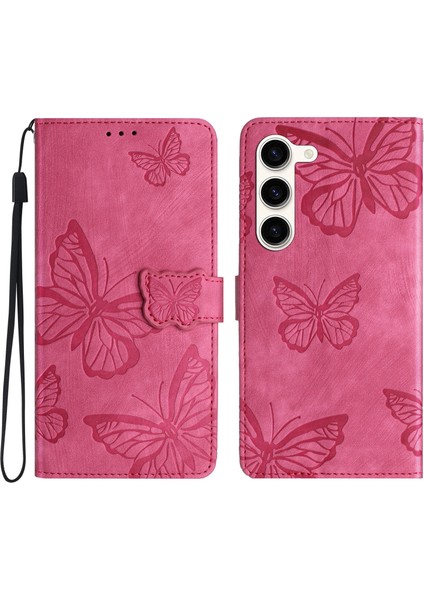Samsung Galaxy S23+ Pu Deri Stand Kapağı Kelebek Baskılı Cilt Doku Cüzdan Telefon Kılıfı (Yurt Dışından)