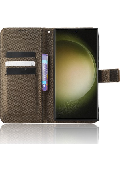 Samsung Galaxy S23 Için Ultra Çok Amaçlı Cüzdan Telefon Stand Pu Deri+Tpu Telefon Kılıfı Elmas Doku Telefon Kapağı (Yurt Dışından) modelleri