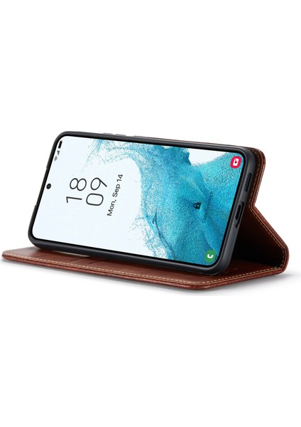 Samsung Galaxy S23 Plus Için Çizgiye Döküm Anti Telefon Kılıfı, Ağaç Doku Telefon Kapağı Deri Stand Cüzdan Telefon Kabuğu (Yurt Dışından)