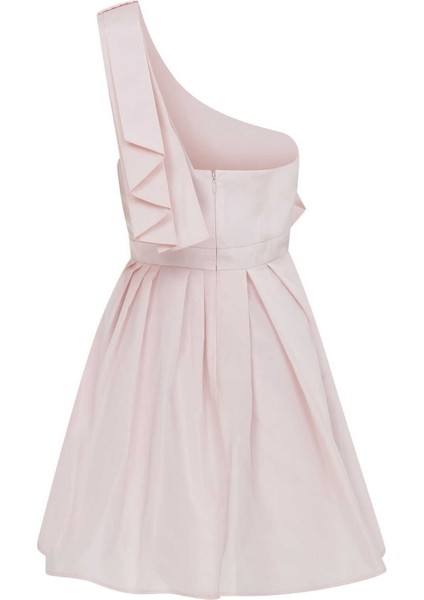 Tek Omuzlu Mini Elbise Toz Pembe Y2211309_278
