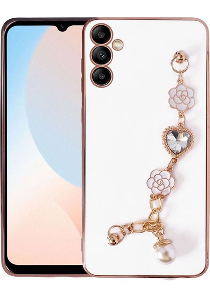 Samsung Galaxy A34 5g Uyumlu Kılıf Kamera Korumalı Parlak Gold Kenar Kristal Taşlı Arkası Bileklikli Renkli