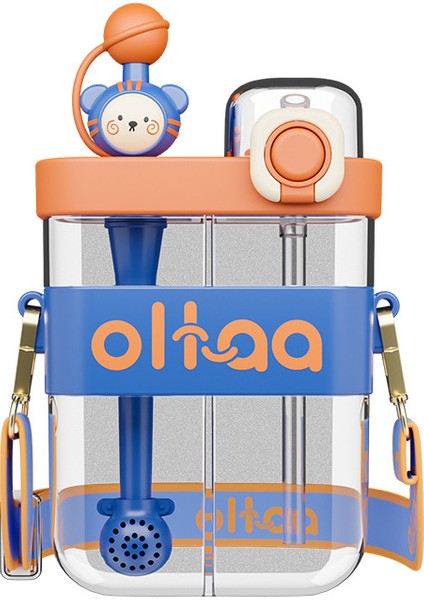 Çocukların Eğimli Sırt Askısı Boyunca Taşınabilir Karikatür Çift Bölmeli Pipetli Bardak (Yurt Dışından)