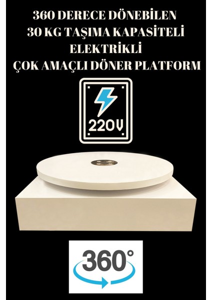 360 Derece Dönebilen Mdflam Elektrikli Döner Platform Beyaz