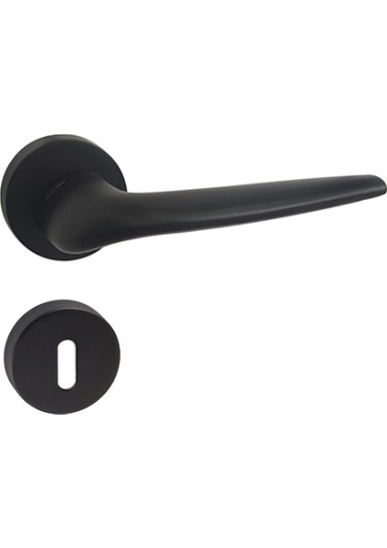 Raket Mat Siyah Rozetli Kapı Kolu Takım-Oda Kol