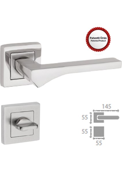 Lotus Nikel Saten Kapı Kolu Kare Rozetli Wc (Tk)