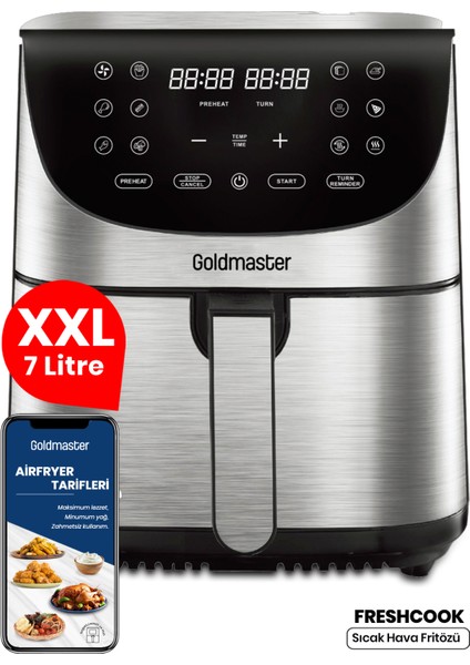 Freshcook 1800 Watt Inox Xl Dokunmatik 8 Ön Programlı Airfryer Yağsız Kızartma Sıcak Hava Fritöz