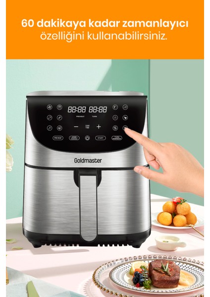 Freshcook 1800 Watt Inox Xl Dokunmatik 8 Ön Programlı Airfryer Yağsız Kızartma Sıcak Hava Fritöz