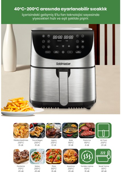 Freshcook 1800 Watt Inox Xl Dokunmatik 8 Ön Programlı Airfryer Yağsız Kızartma Sıcak Hava Fritöz