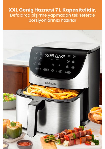 Freshcook 1800 Watt Inox Xl Dokunmatik 8 Ön Programlı Airfryer Yağsız Kızartma Sıcak Hava Fritöz