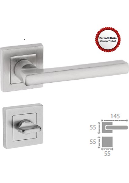 Eurpa Saten Nikel Kapı Kolu Kare Rozetli Wc (Tk)