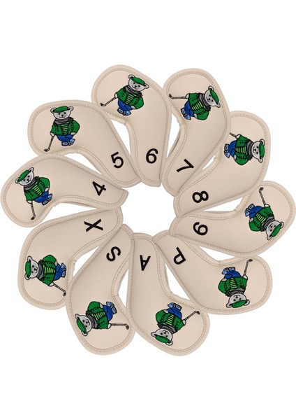 10PCS Golf Demir Headcover Golf Kama Demir Koruyucu Headcover, Işlemeli 4-9, P, S, A, X, Baş Koruyucu, Haki (Yurt Dışından)