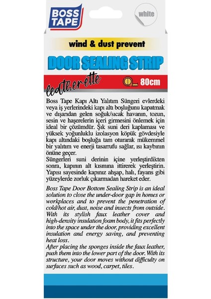 Boss Tape Kapı Altı Rüzgar Soğuk Toz Önleyici Yalıtım Süngeri Suni Deri Beyaz 80cm