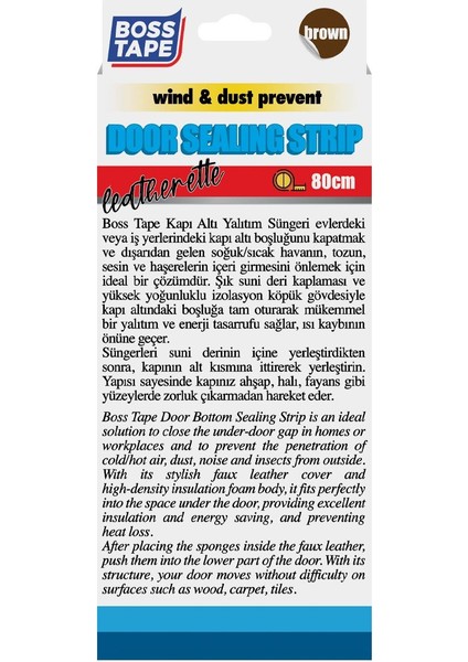 Boss Tape Kapı Altı Rüzgar Soğuk Toz Önleyici Yalıtım Süngeri Suni Deri Kahverengi 80cm