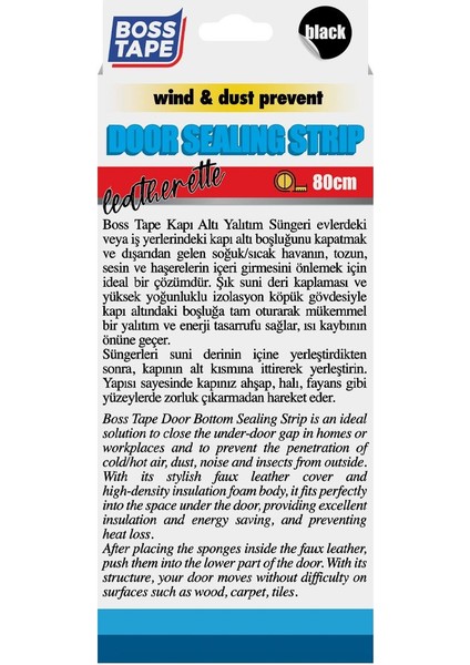 Boss Tape Kapı Altı Rüzgar Soğuk Toz Önleyici Yalıtım Süngeri Suni Deri Siyah 80cm