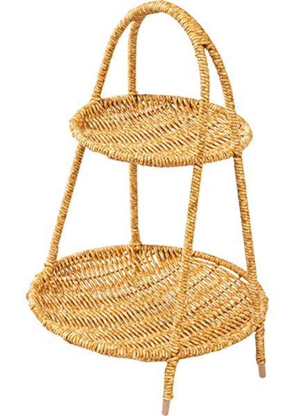Rattan Servis Tepsisi Büyük Dekoratif Hasır Tabak Rafı Dokuma Ekmek Sepeti Tur Iki Katman Için (Yurt Dışından)