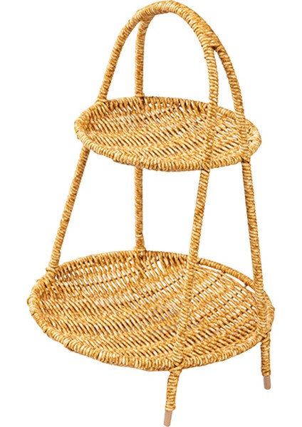 Rattan Servis Tepsisi Büyük Dekoratif Hasır Tabak Rafı Dokuma Ekmek Sepeti Tur Iki Katman Için (Yurt Dışından)