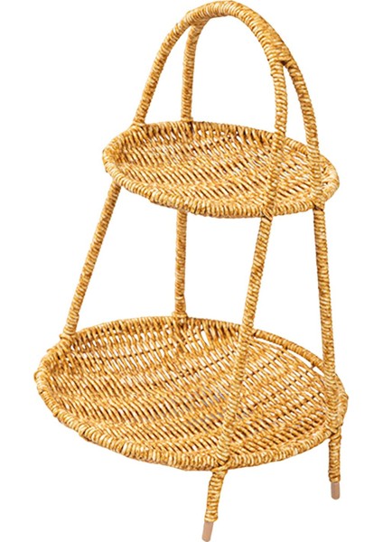 Rattan Servis Tepsisi Büyük Dekoratif Hasır Tabak Rafı Dokuma Ekmek Sepeti Tur Iki Katman Için (Yurt Dışından)