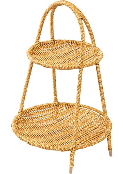 Rattan Servis Tepsisi Büyük Dekoratif Hasır Tabak Rafı Dokuma Ekmek Sepeti Tur Iki Katman Için (Yurt Dışından)